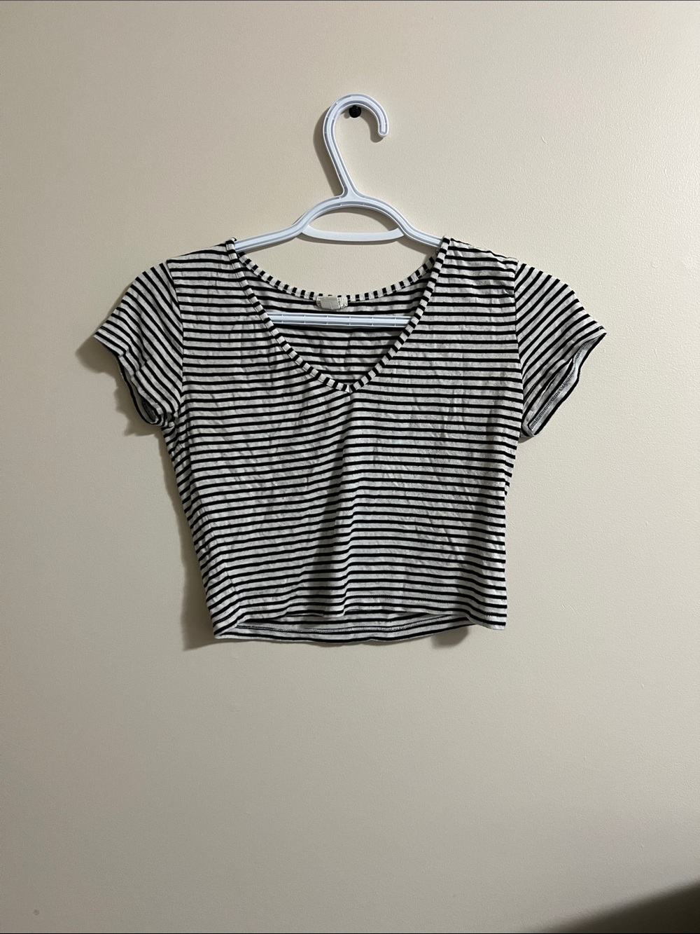 Garage Black and White Striped V-Neck Crop Top